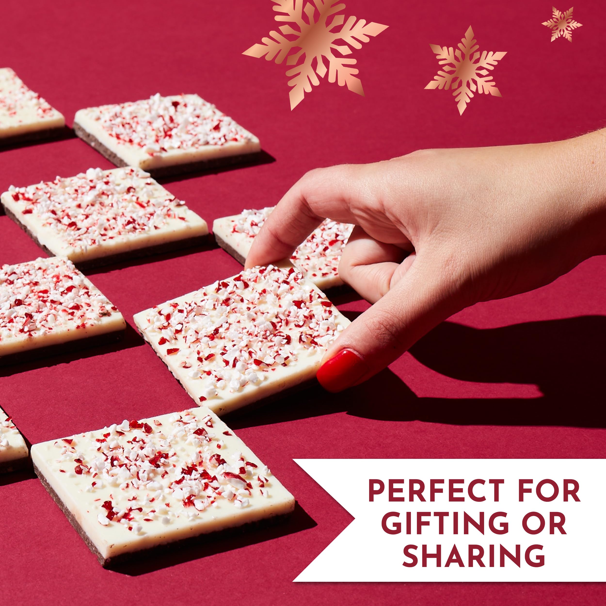 Sliced portions of Fannie May Peppermint Bark arranged for sharing