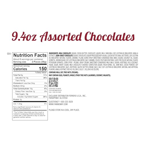 Fannie May premium assorted chocolates close-up highlighting milk and dark varieties.