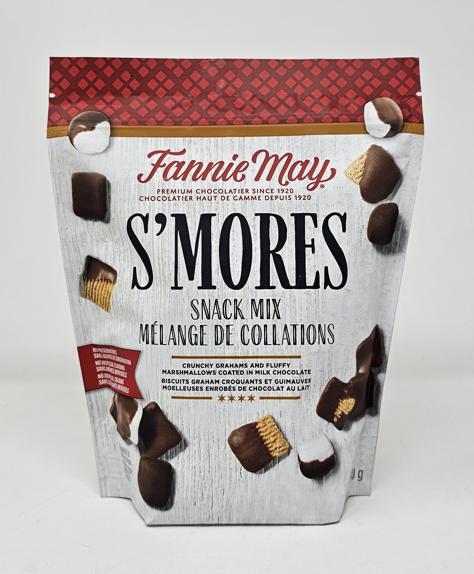 Fannie May S'mores Snack Mix bag front view, ideal for on-the-go indulgence