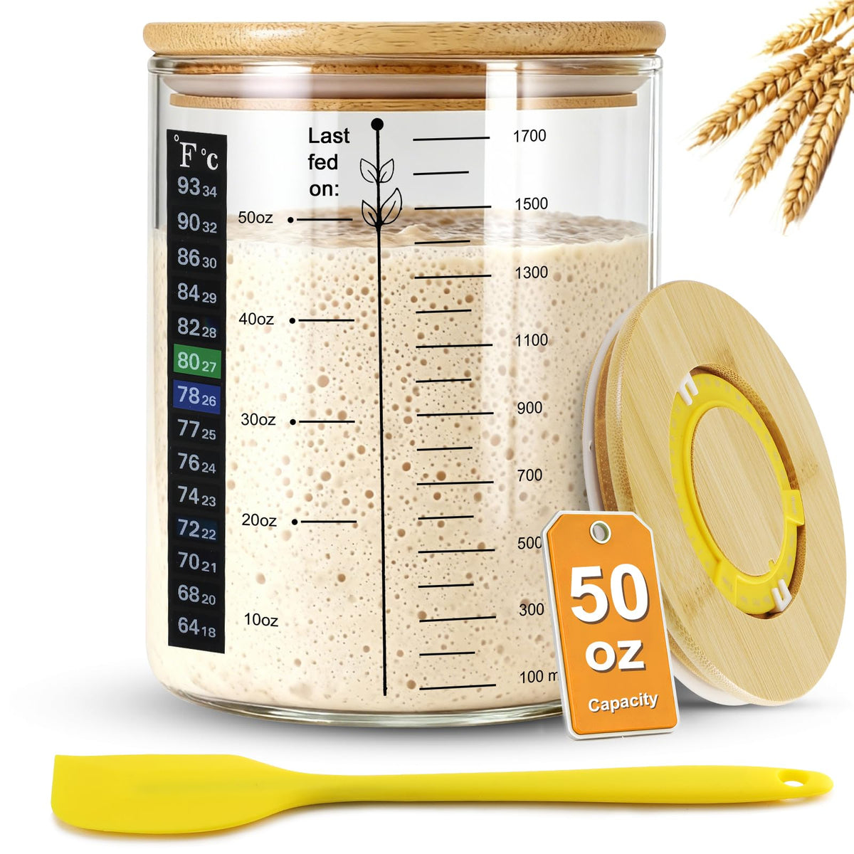 FANS-ONE Sourdough starter jar with timer lid for precise fermentation tracking
