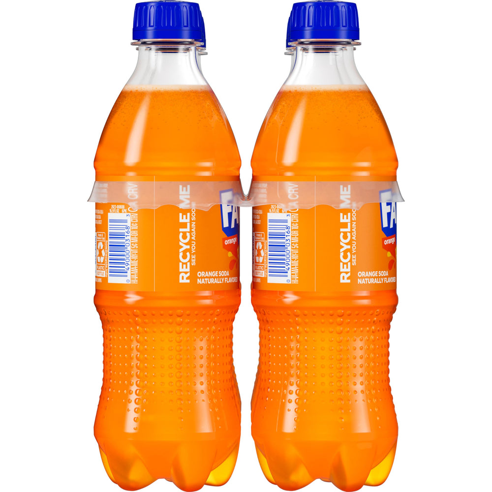 Fanta Orange Soda label close-up highlighting iconic branding and citrus energy.