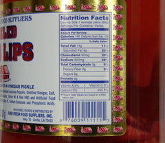 Farm Fresh pickled pigs lips jar closeup showing brine texture and bite