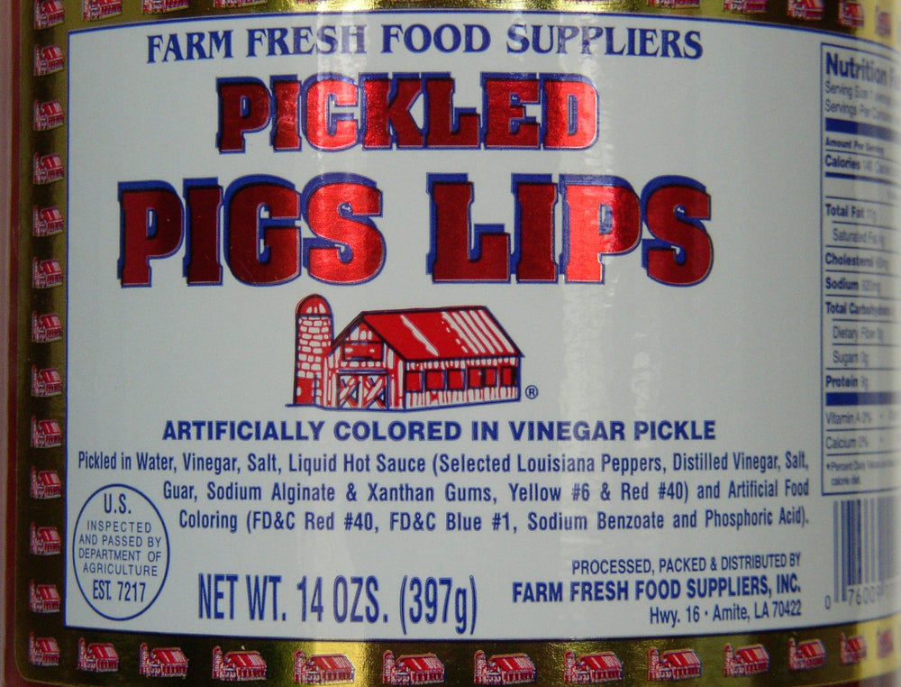 Farm Fresh pickled pigs lips served on plate, ideal for snack boards