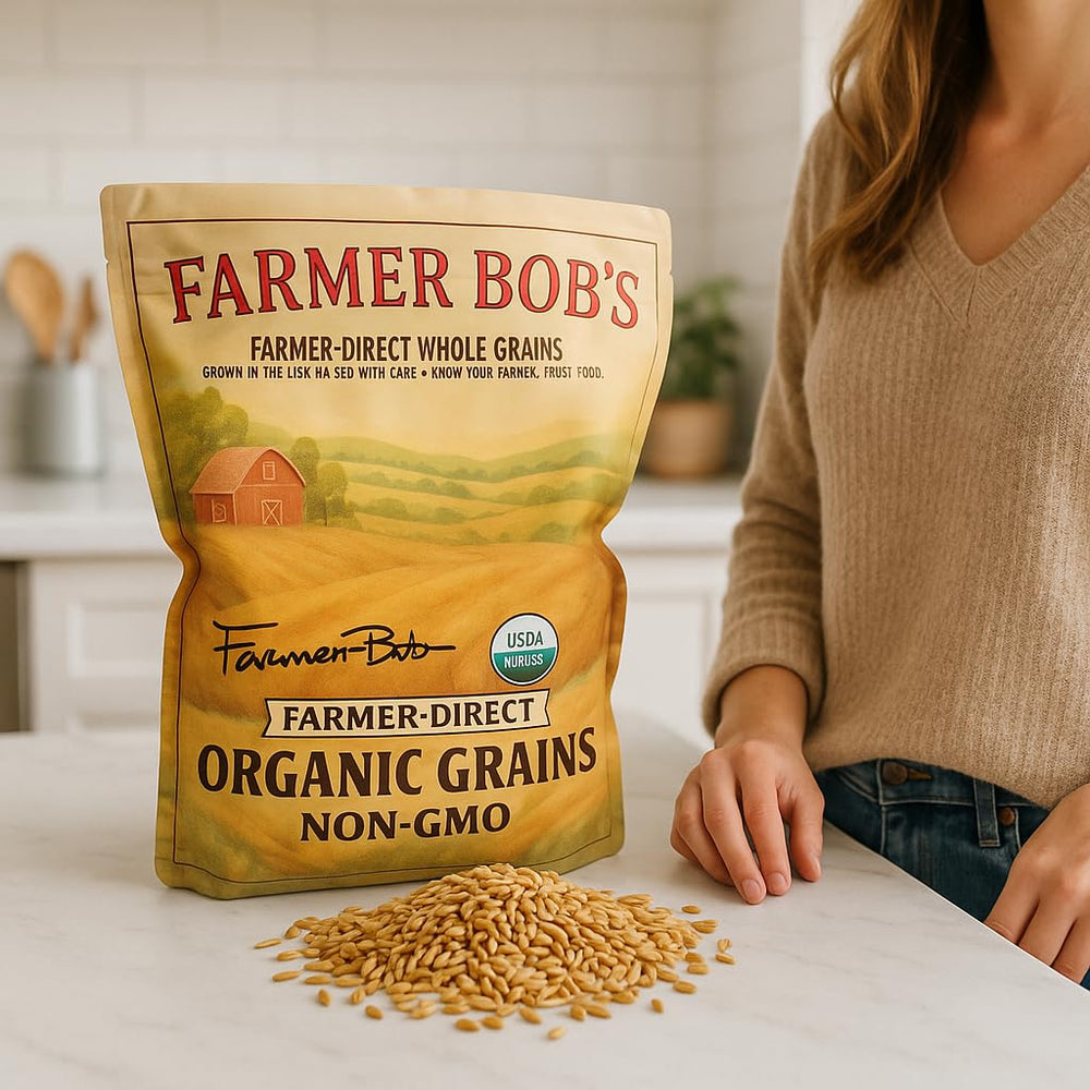 Farmer Bob's Oat Groats with the USDA Organic seal on packaging
