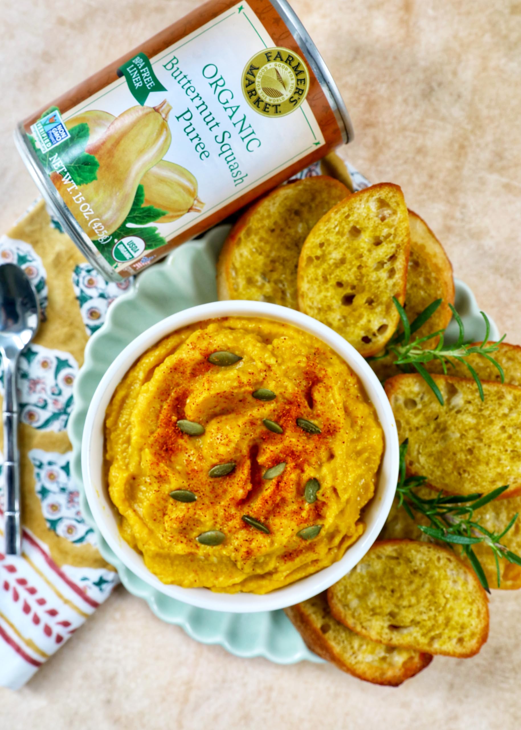 Farmers Market baby meal idea with butternut squash puree for quick feeding.