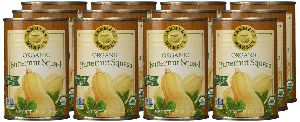 Farmers Market butternut squash puree non-GMO claims quality ingredients.