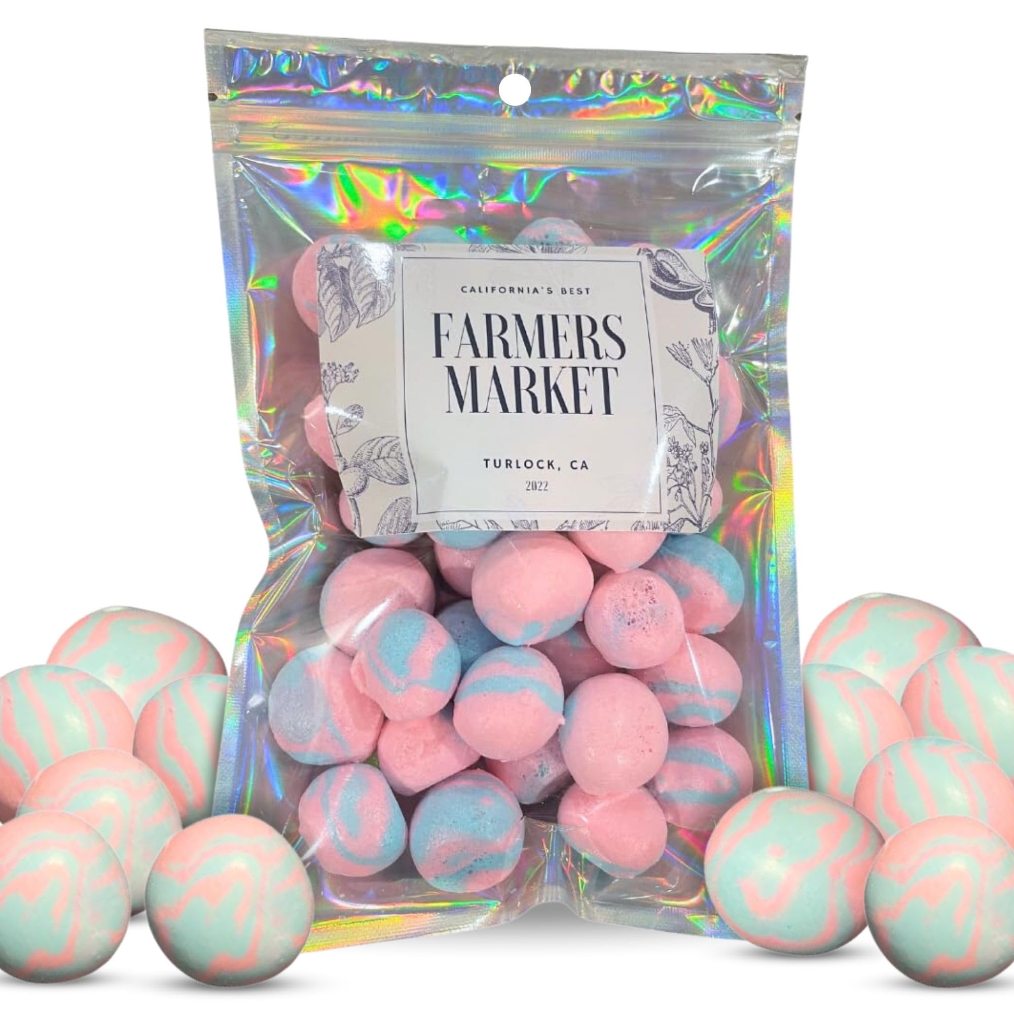 Farmers Market Cotton Candy Taffy freeze-dried close-up shows airy texture ideal for chewing.