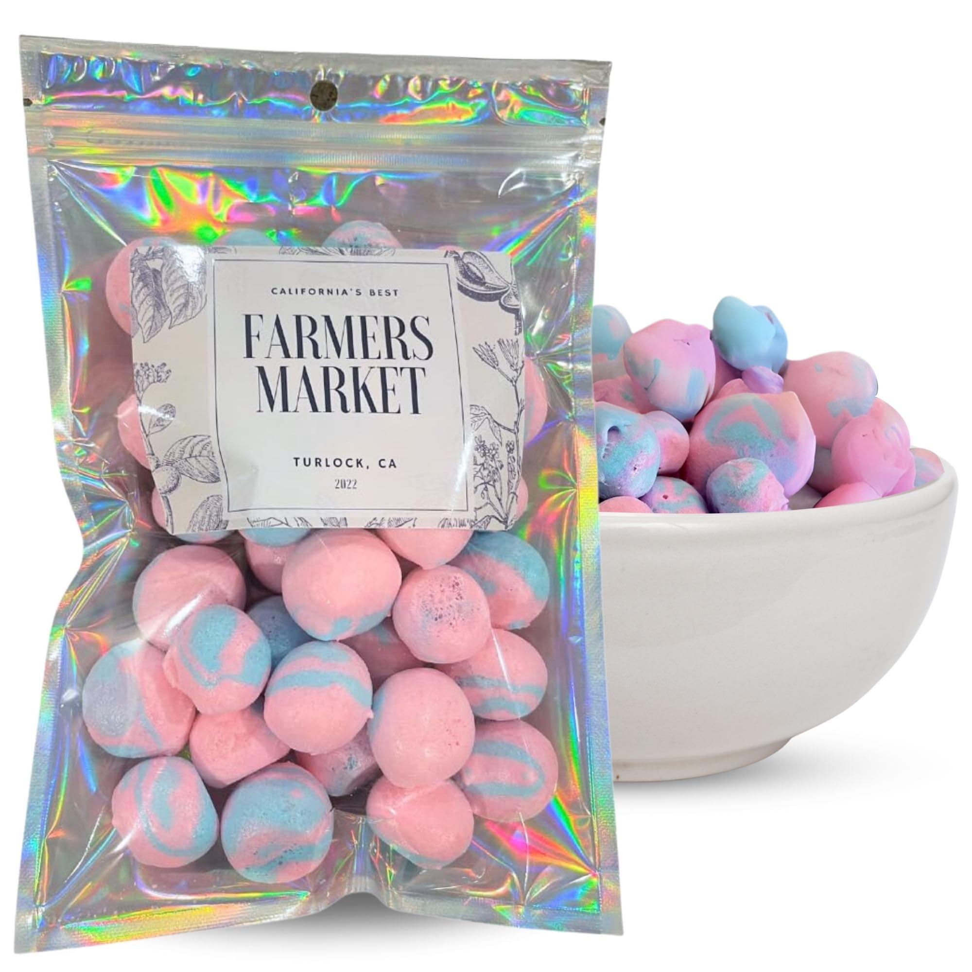 Farmers Market Cotton Candy Taffy resealable bag preserves freshness after opening.