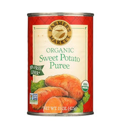 FARMER'S MARKET Organic Sweet Potato Puree 15-ounce jar shown for quick prep