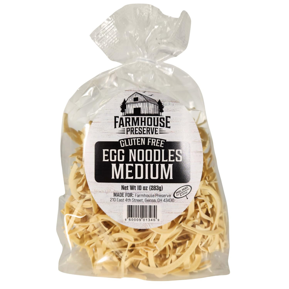 Farmhouse Preserve gluten-free noodles in a bowl, ready for comforting soup.