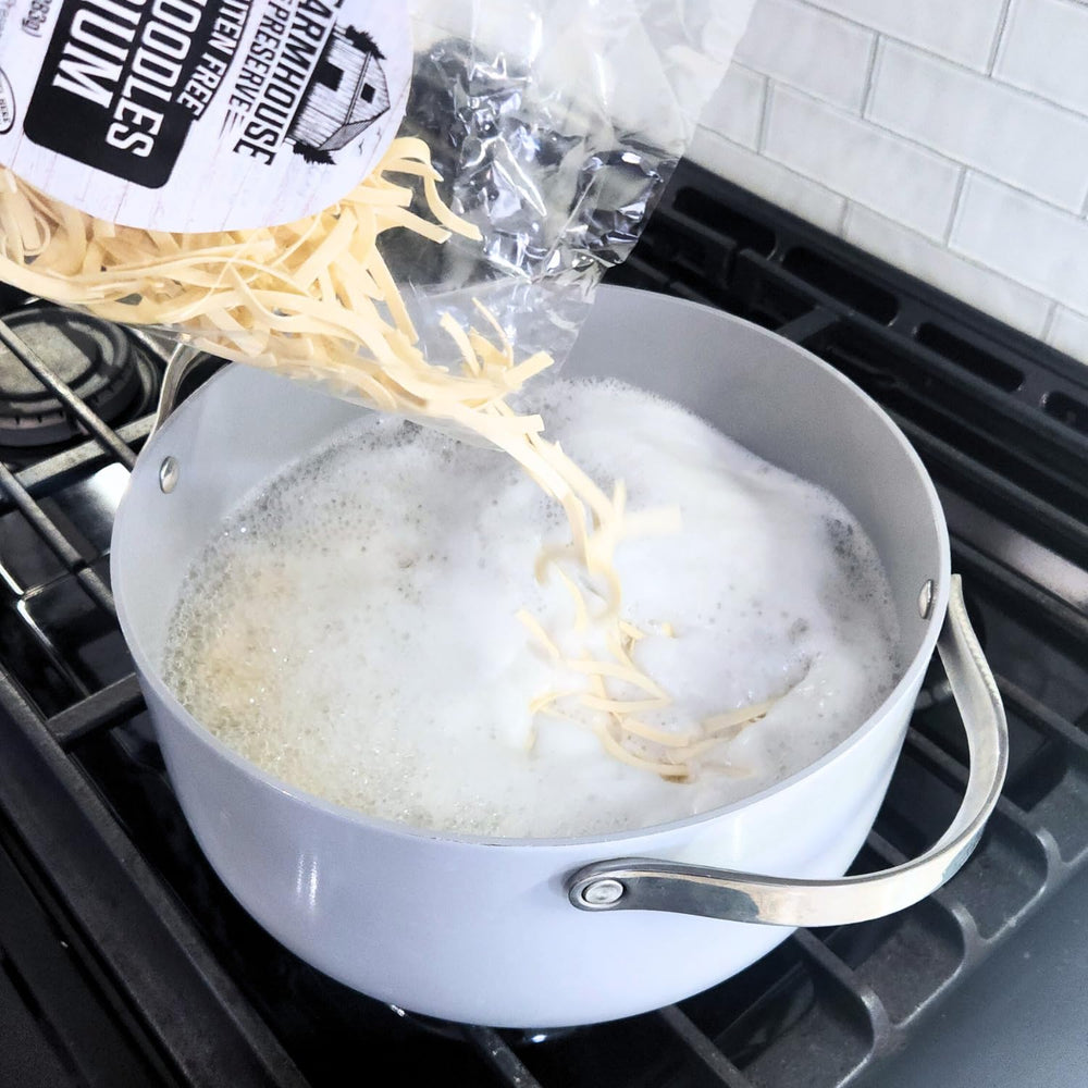 Farmhouse Preserve noodles with butter and parmesan, a simple serving idea.