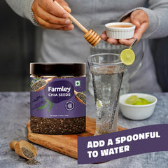 Sprinkling Farmley chia seeds on oatmeal enhances texture and fiber.