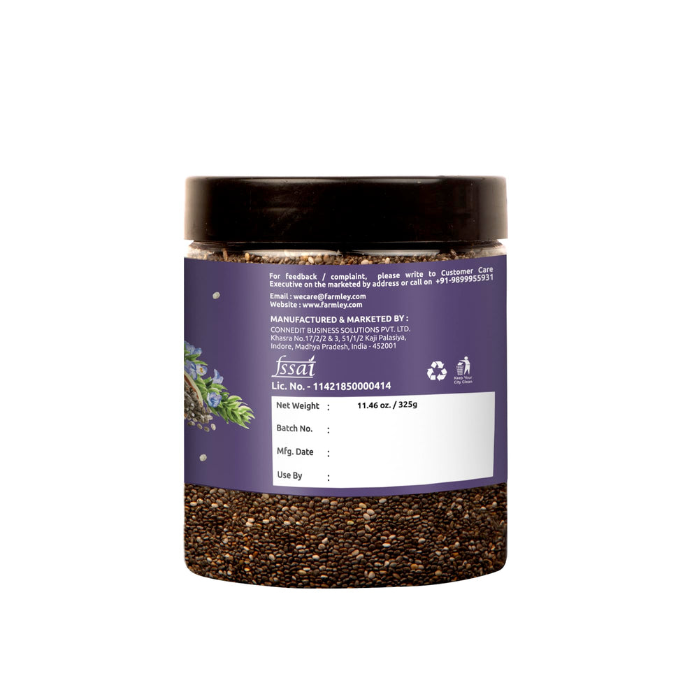 Omega-3 rich Farmley chia seeds support a plant-based routine.
