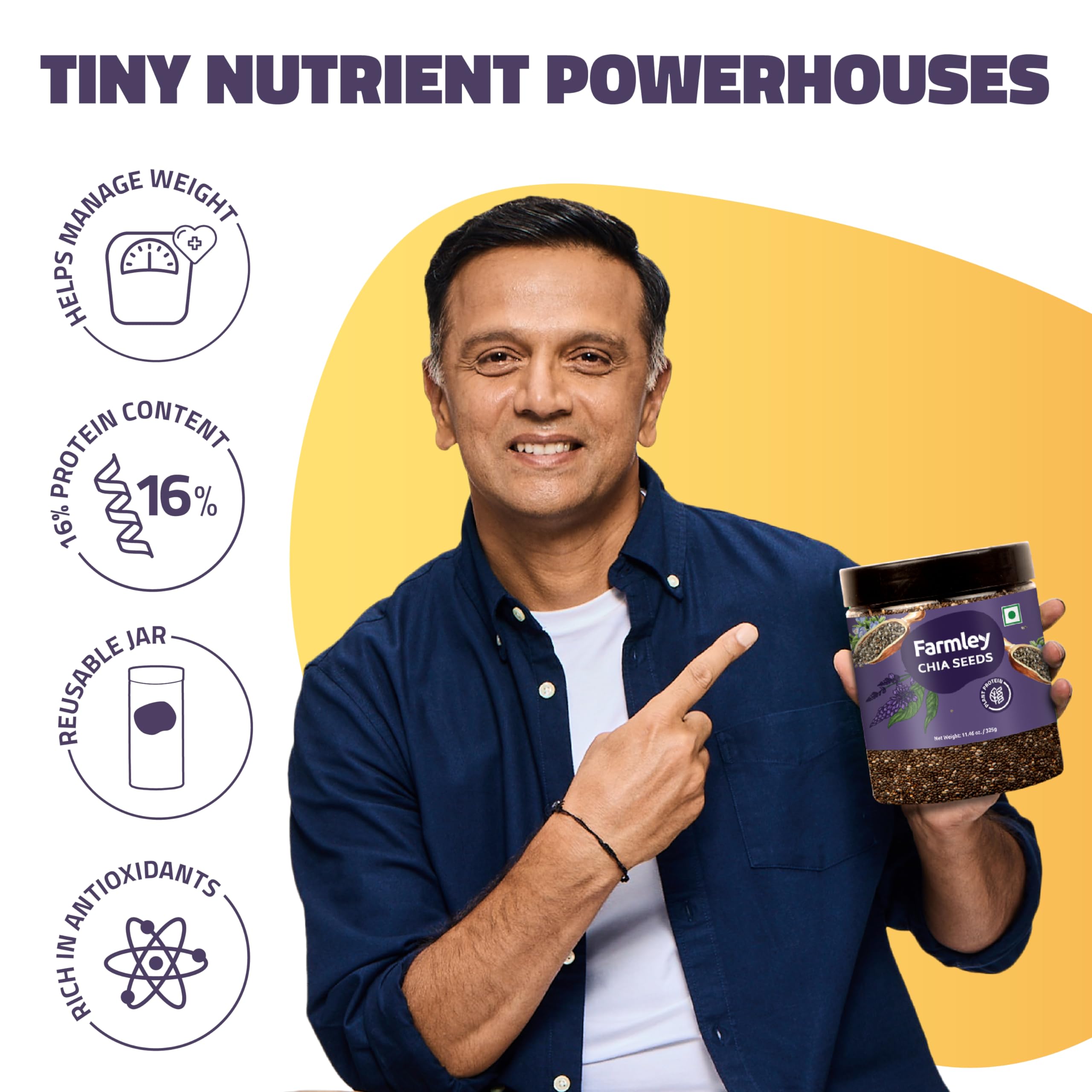 Plant-based protein from Farmley chia seeds for meals.