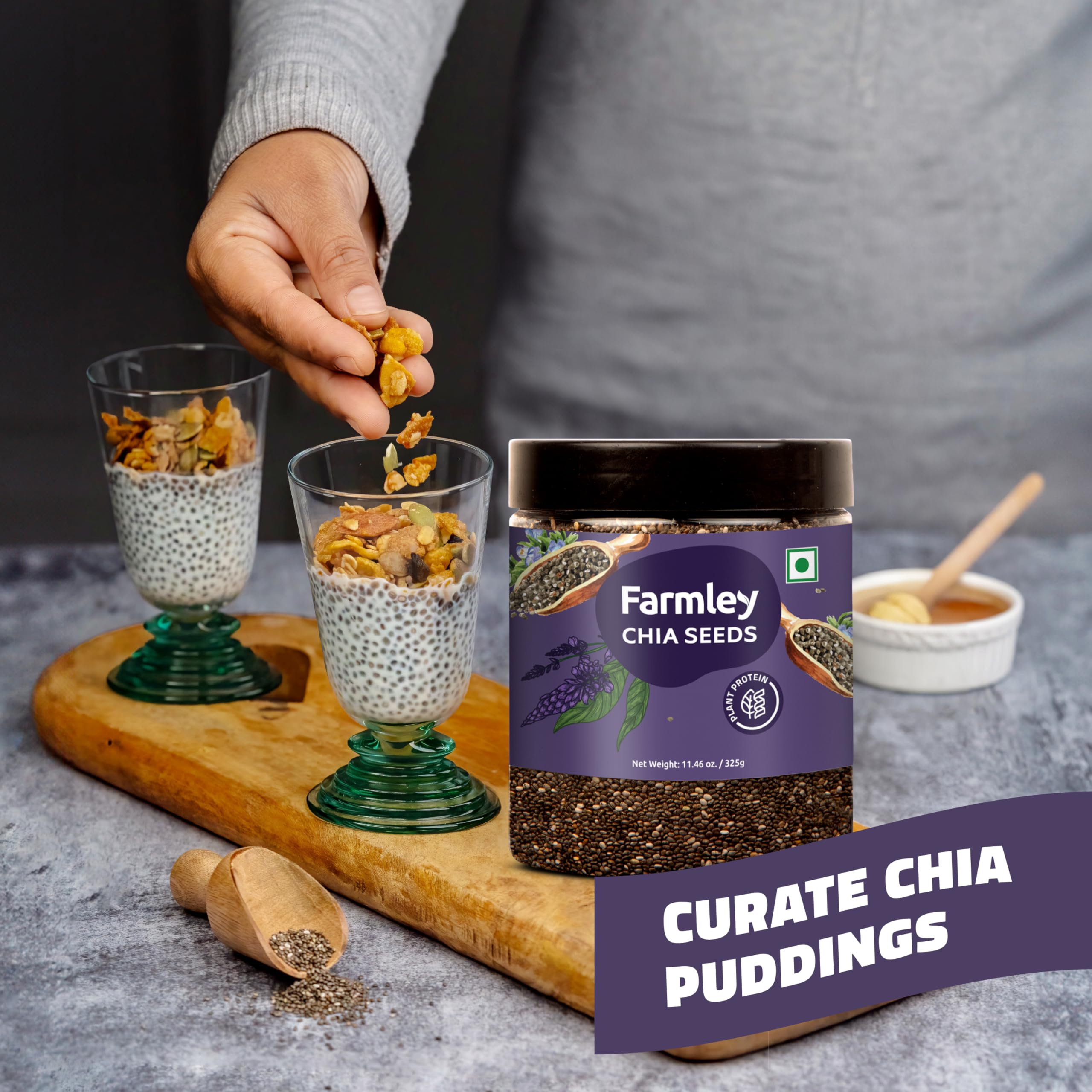 Chia seeds poured into a bowl for a nutritious breakfast.