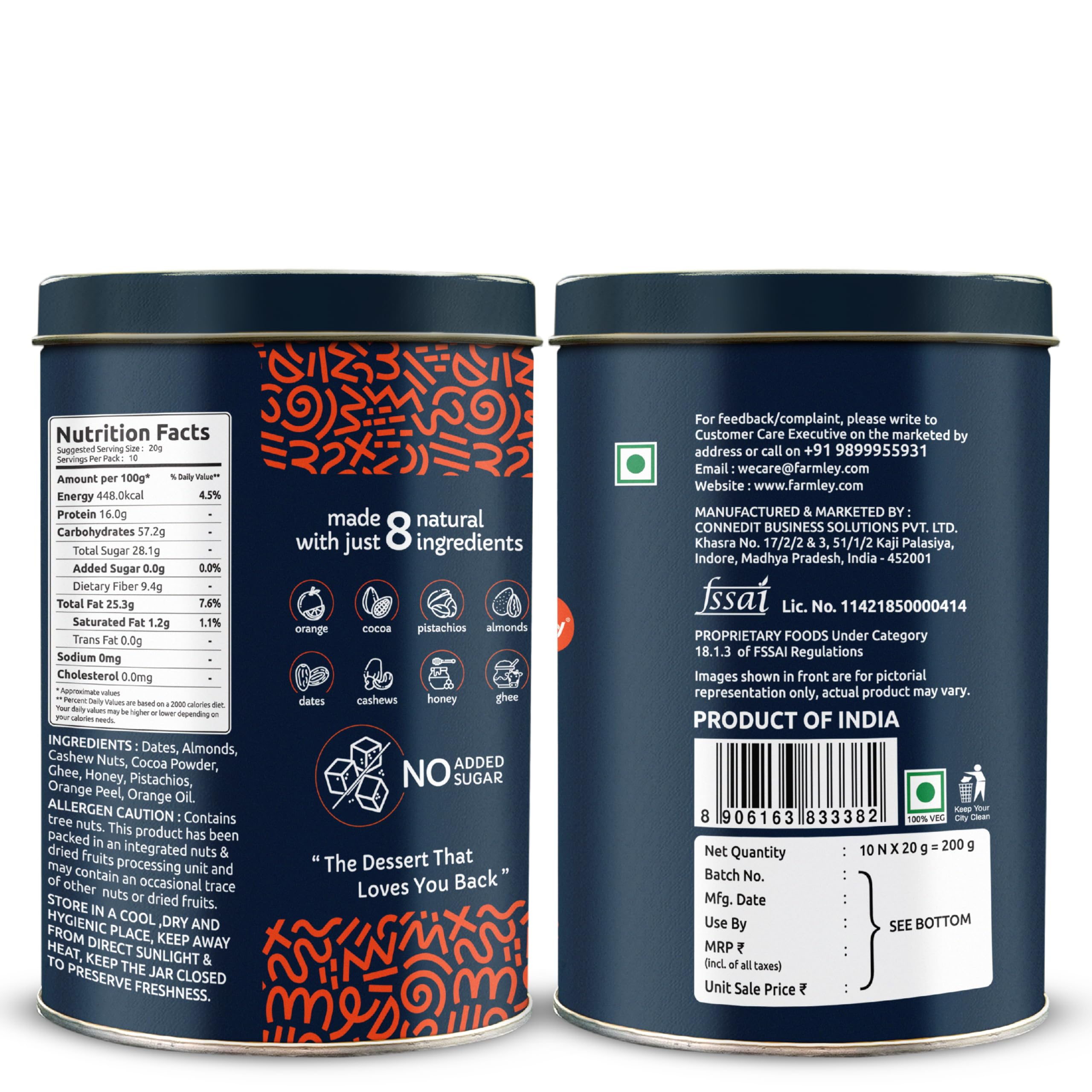 Farmley dates bar ingredients close-up highlighting natural sugar-free sweetness