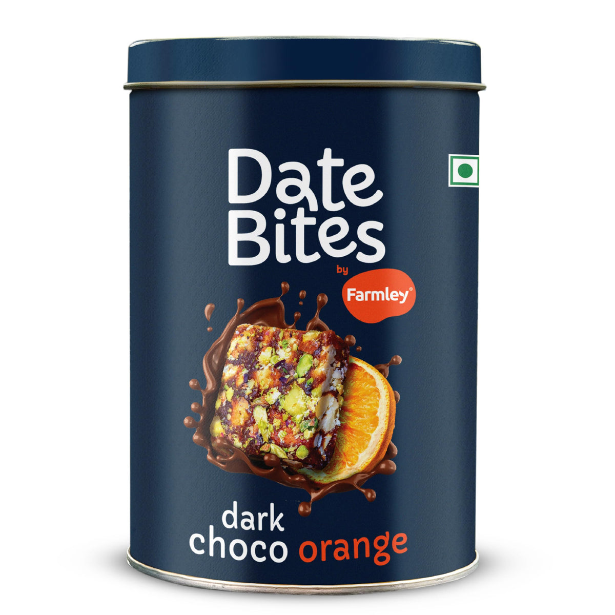 Farmley protein dates bar dark choco orange front-pack showcasing convenient energy on the go