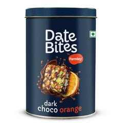 Farmley protein dates bar dark choco orange front-pack showcasing convenient energy on the go