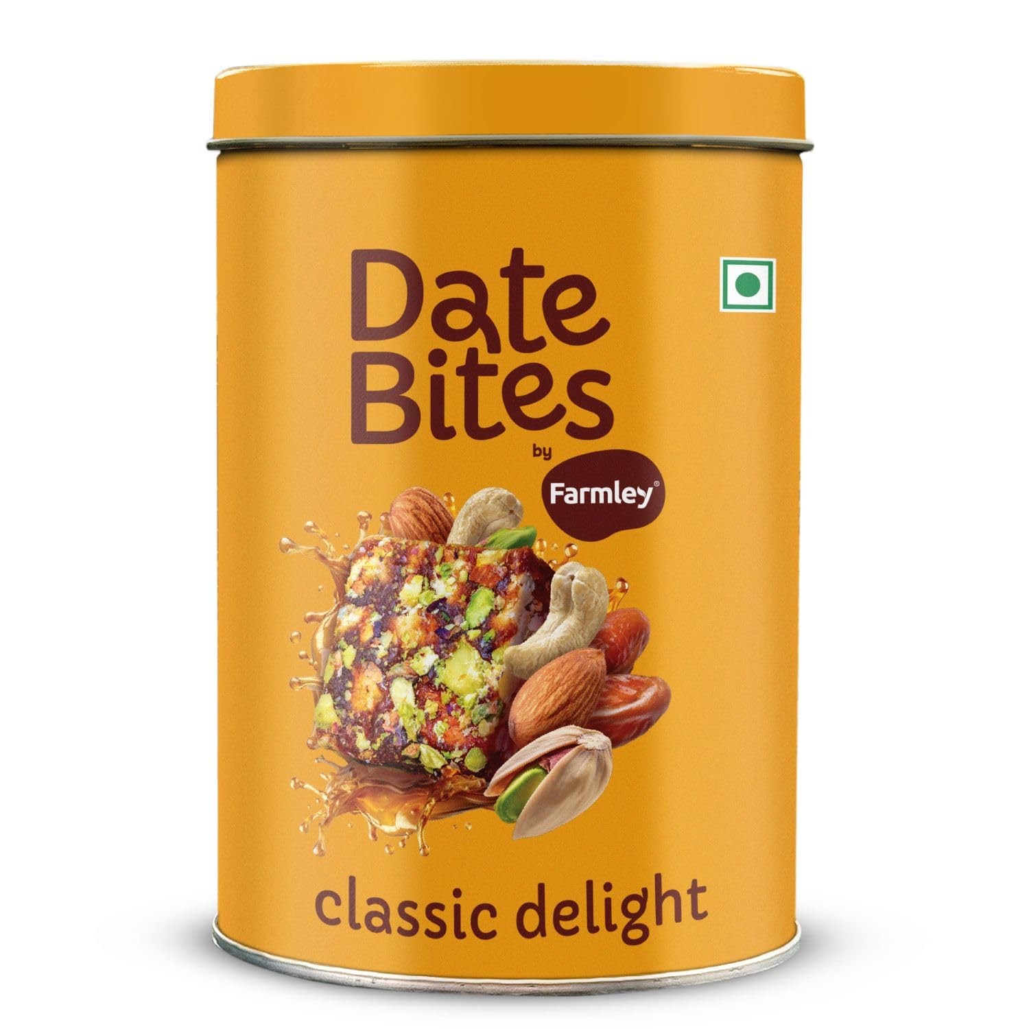 Farmley Protein Dates Bars jar on the table, a convenient on-the-go snack.