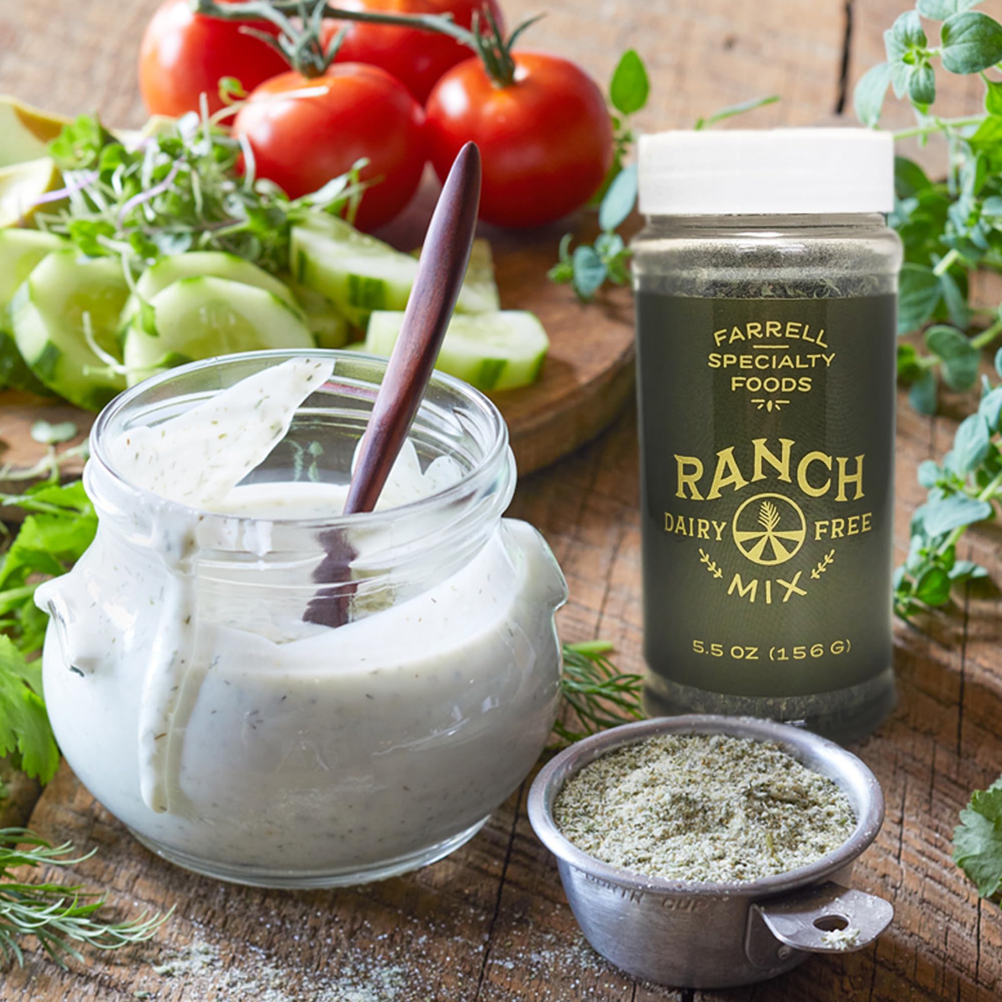 Kitchen scene shows parsley, dill weed, and chives beside the mix.