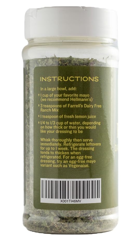 Farrell Dairy Free Ranch Mix closeup shows dehydrated garlic and onion; simple natural ingredients.