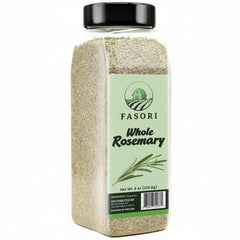 Fasori rosemary whole leaves 8 oz jar front label highlighting premium bulk seasoning.