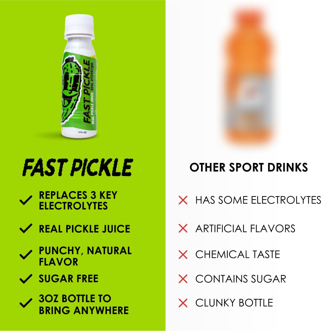 Fast Pickle Juice Shot bottle with ingredients list in natural light.