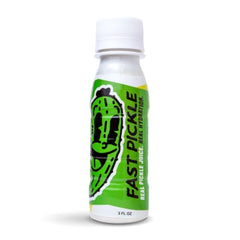 Fast Pickle Juice Shot close-up label emphasizing natural ingredients.