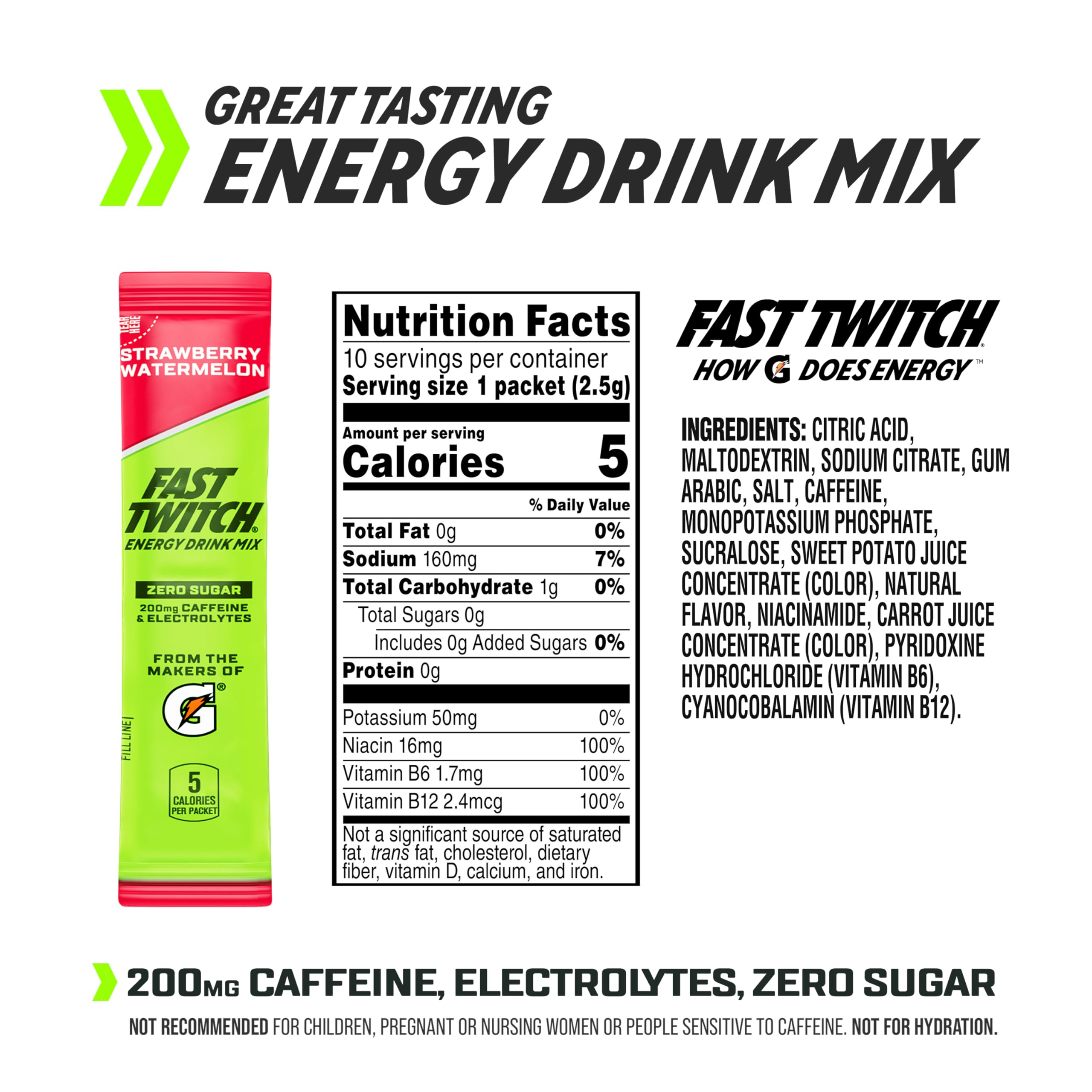 Fast Twitch Strawberry Watermelon packet shown for flavorful zero sugar hydration.