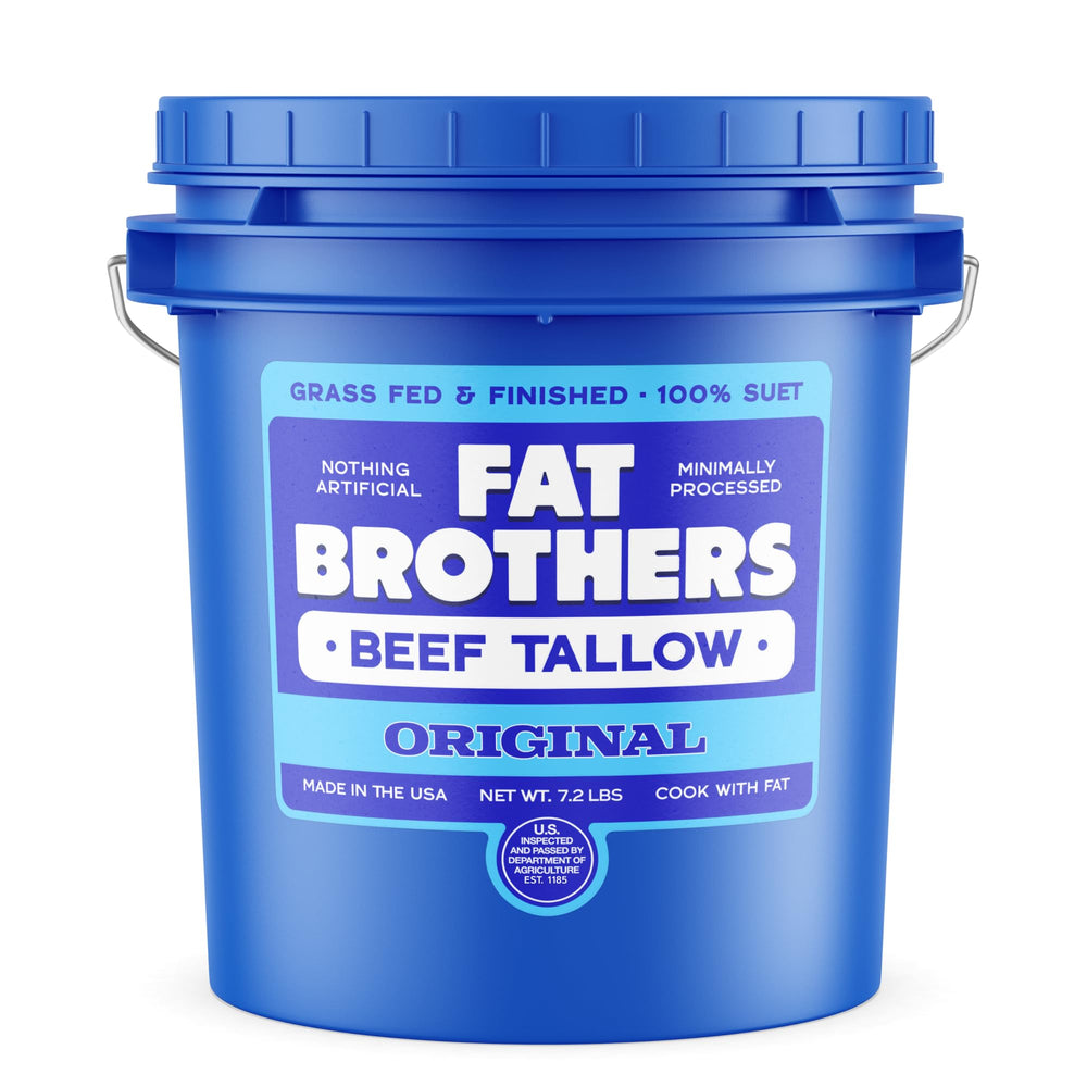 Fat Brothers Original Grass-Fed Tallow pail front view ideal for high-heat cooking