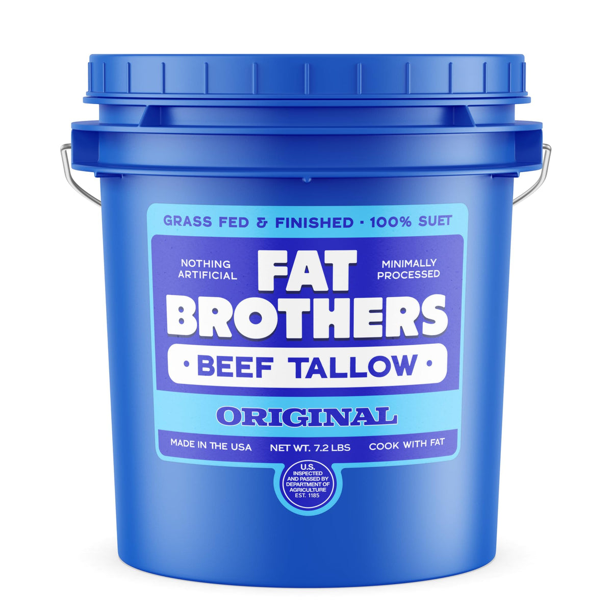 Fat Brothers Original Grass-Fed Tallow pail front view ideal for high-heat cooking