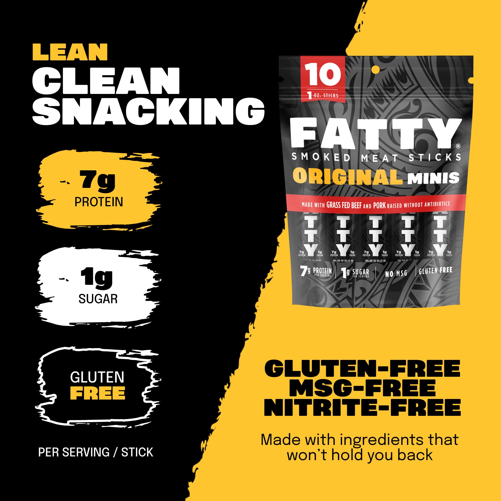FATTY antibiotic-free pork and grass-fed beef sticks for clean snacking