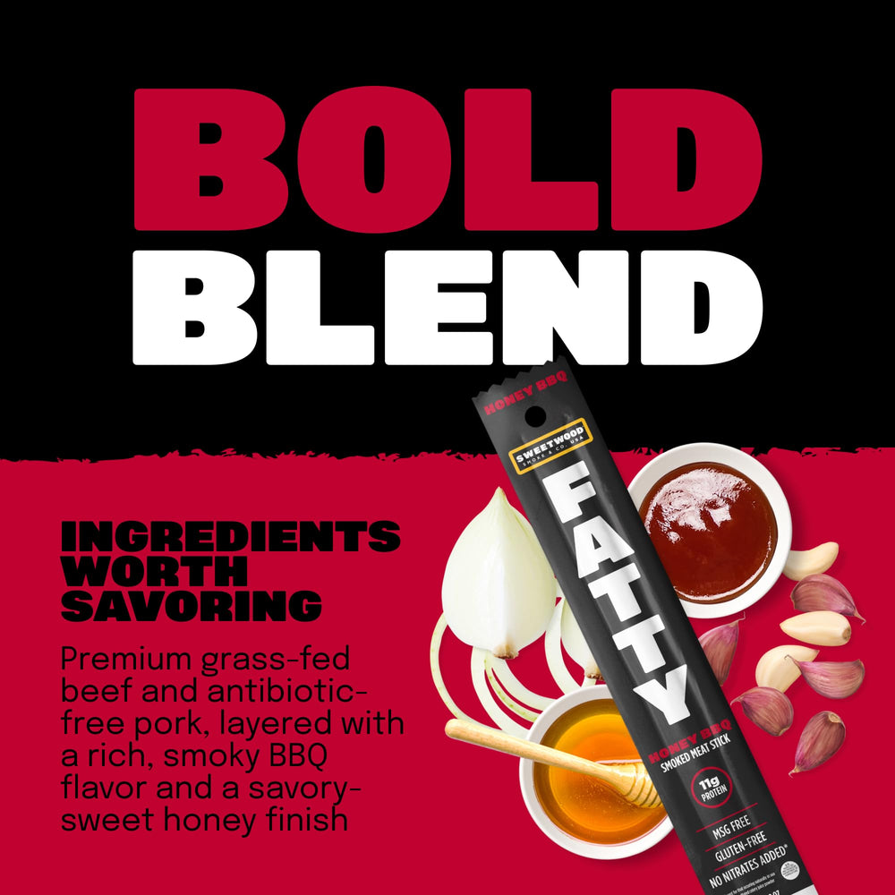 On-the-go scene with FATTY Honey BBQ sticks during a hike or trip