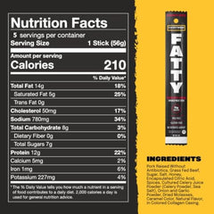 FATTY Honey BBQ sticks, back panel view, convenient pack-of-five snack for active days