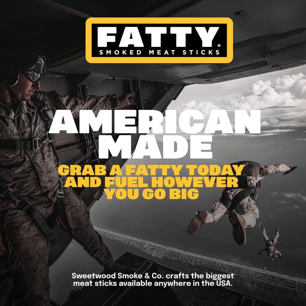 FATTY original cheddar meat sticks camping setup, travel-friendly protein