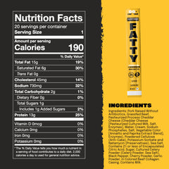 FATTY original cheddar meat sticks close-up label highlighting natural ingredients