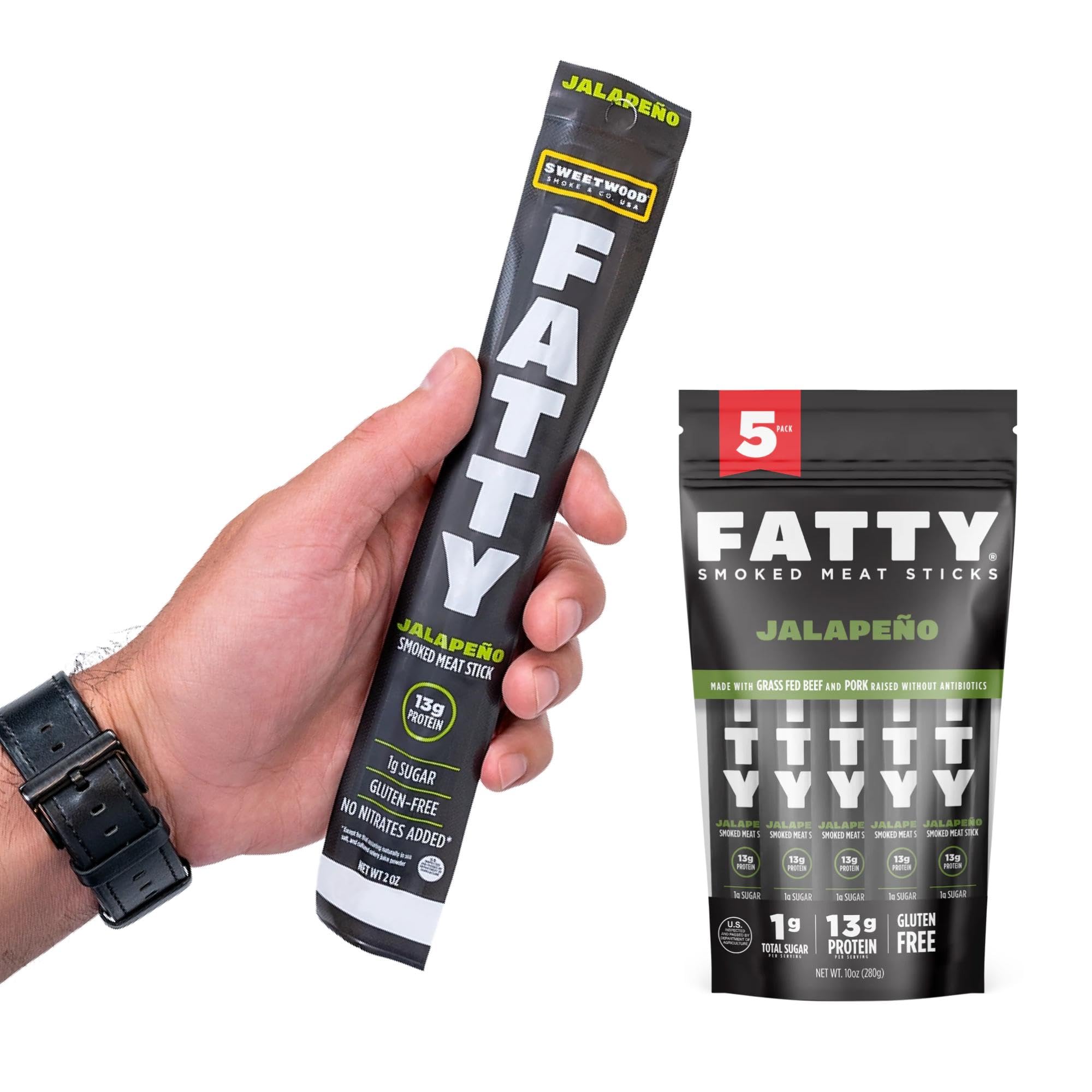 FATTY Meat Sticks pack front, a convenient high-protein snack for on-the-go.