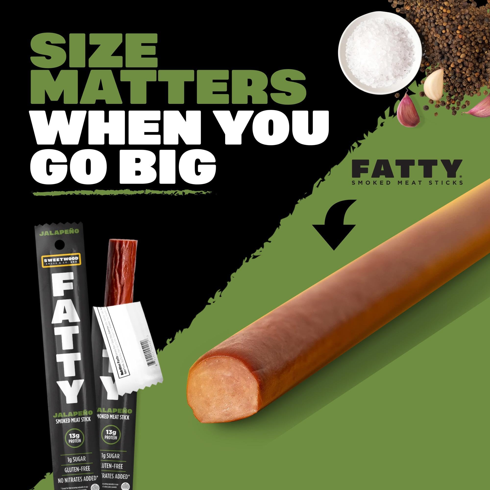 FATTY Meat Sticks pork antibiotic-free fillets emphasize clean ingredients.