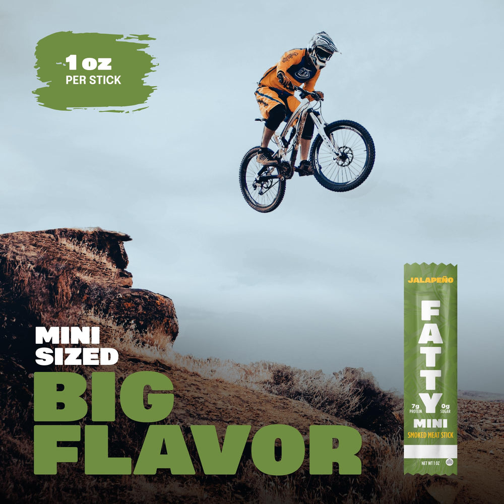 FATTY Mini Meat Sticks showcase grass-fed beef flavor and texture.