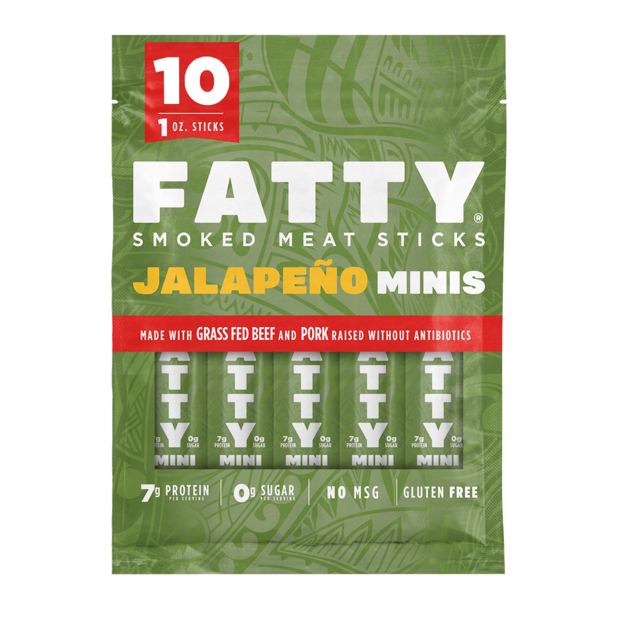 FATTY Jalapeño Mini Meat Sticks in 1oz pack for quick protein.