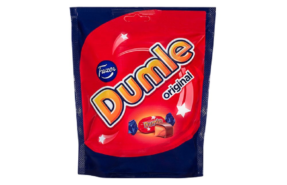 Fazer Dumle soft toffee with milk chocolate bag—delicious snack for sharing