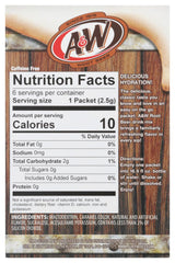 FCV A&W Root Beer sugar-free drink mix packets for caffeine-free flavor.