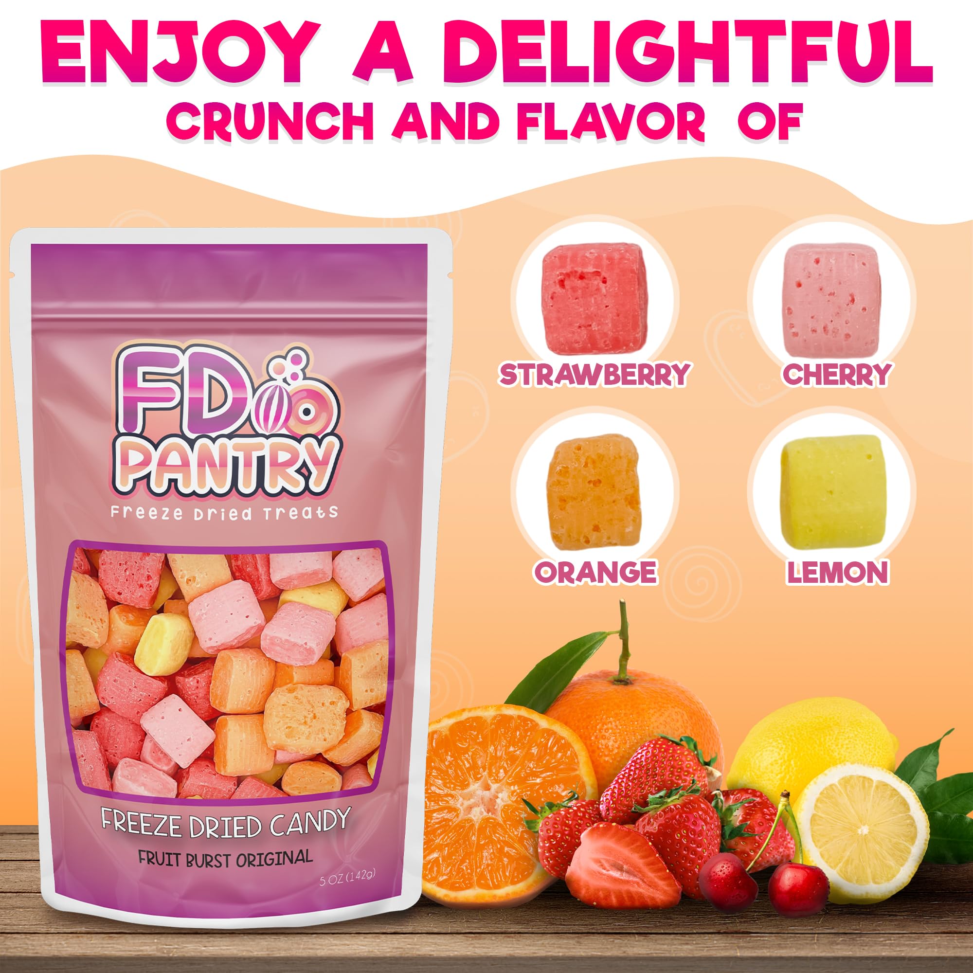 FD Pantry Fruit Burst Lemon: zesty bite with durable crunch for anytime enjoyment.