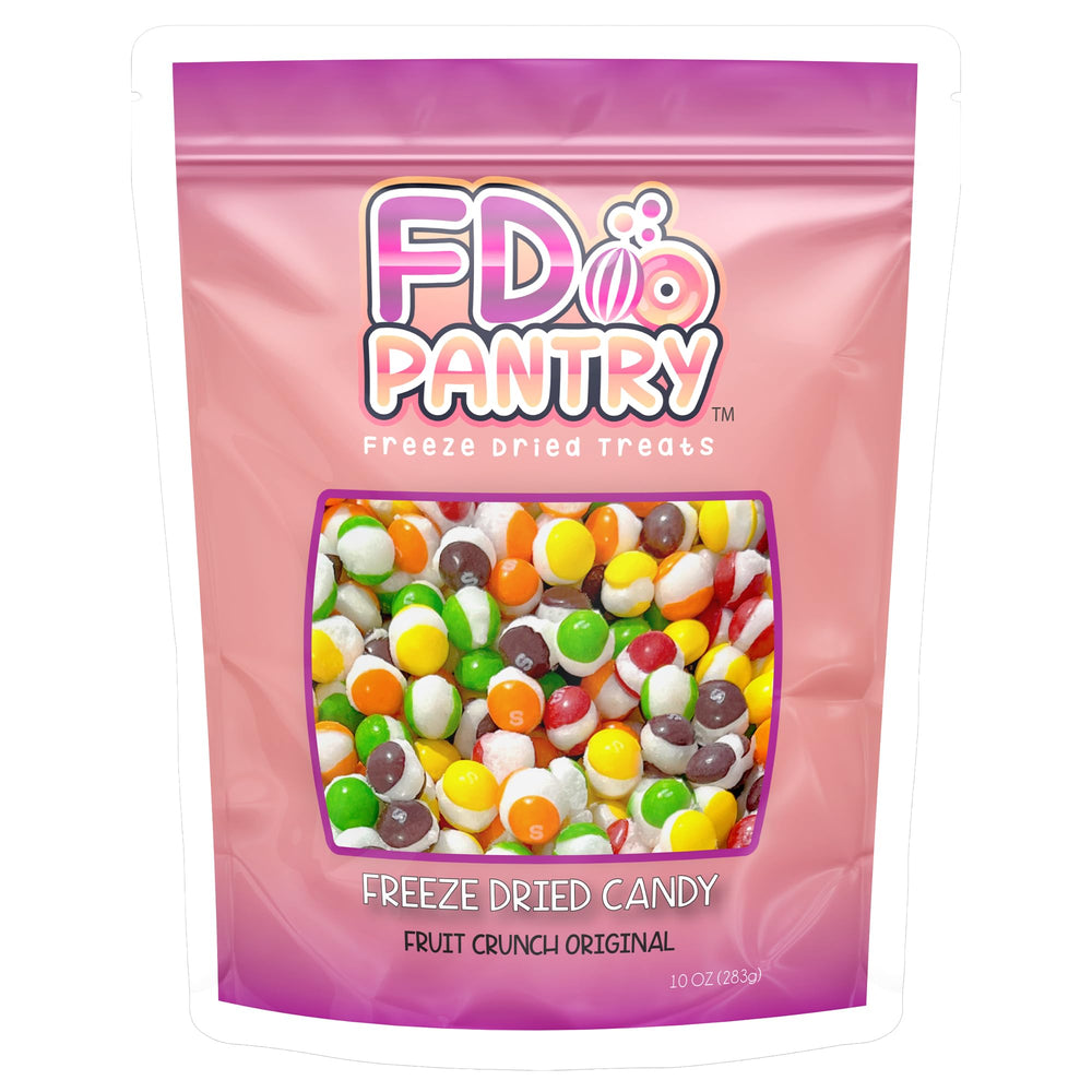 FD Pantry Fruit Crunch Rainbow bag showing assorted flavors for on-the-go snacking.