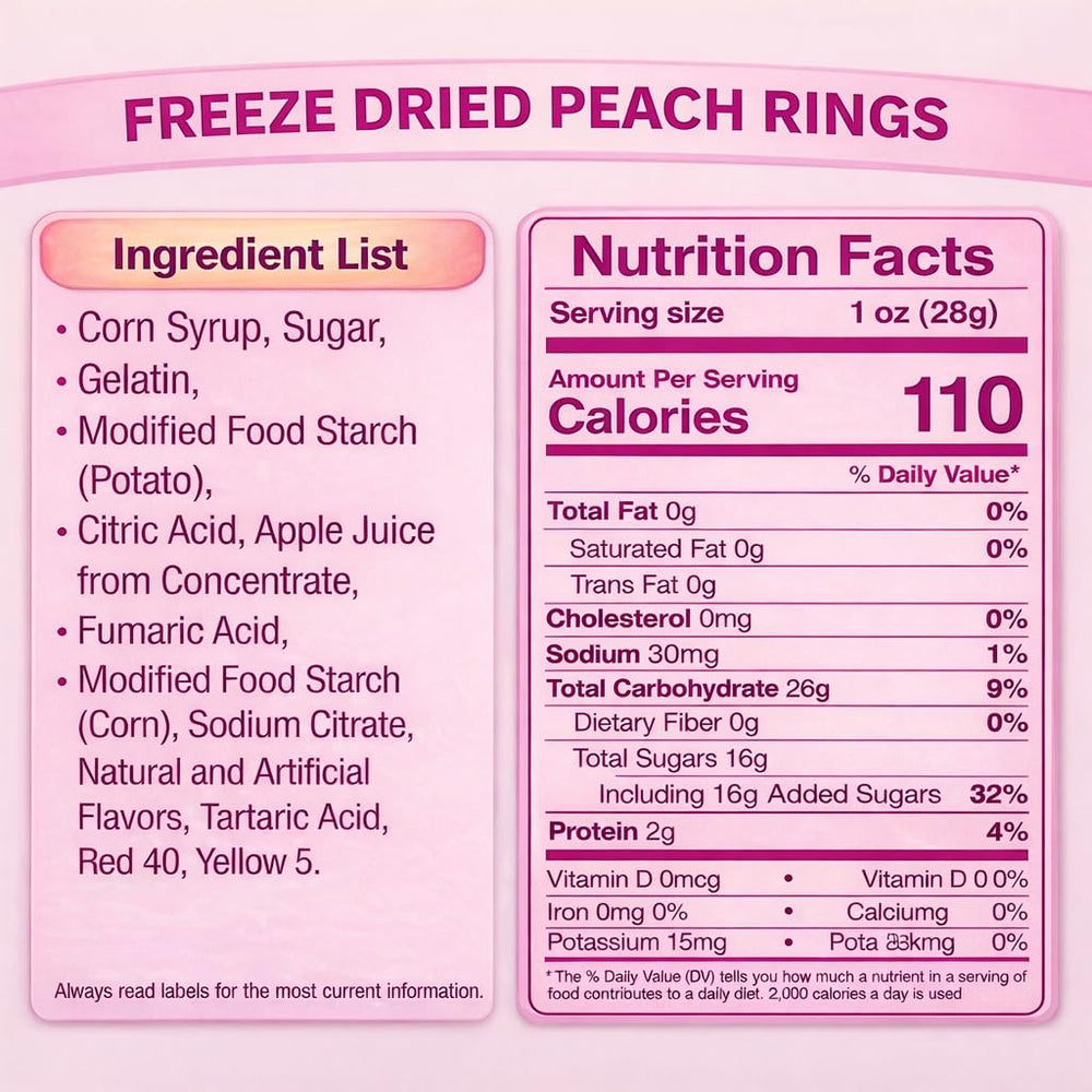 FD Pantry peach rings crunch highlights bold sweetness and airy bite.