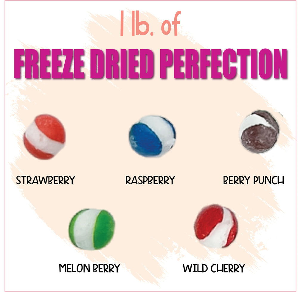 FD Pantry wildberry candy bites close-up highlights vibrant colors and bite-sized crunch.