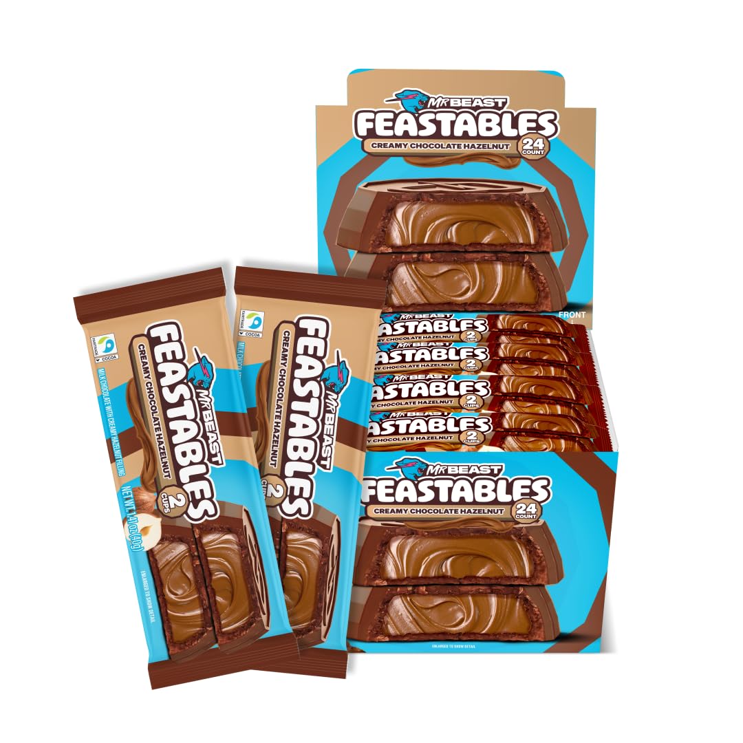 Feastables Hazelnut Cups with milk chocolate and creamy hazelnut center, ideal snack.