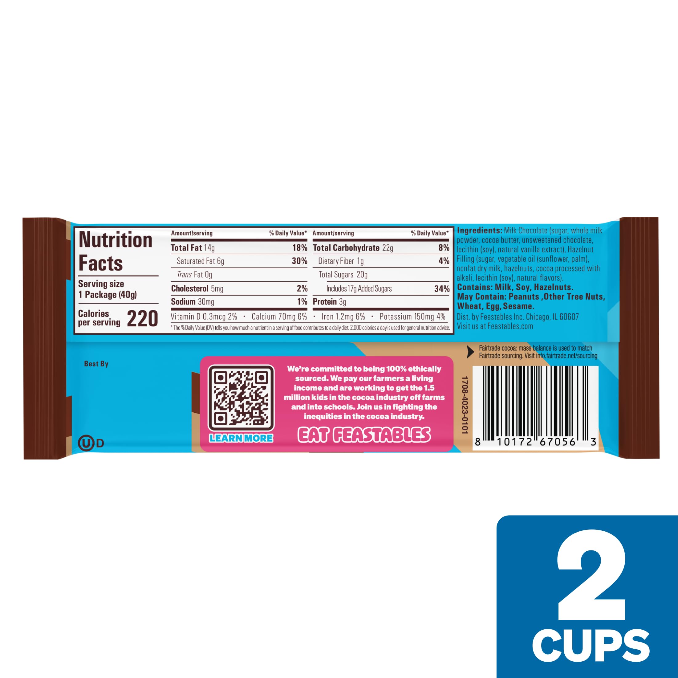 Feastables Hazelnut Cups come in a convenient two-pack for easy portioning.