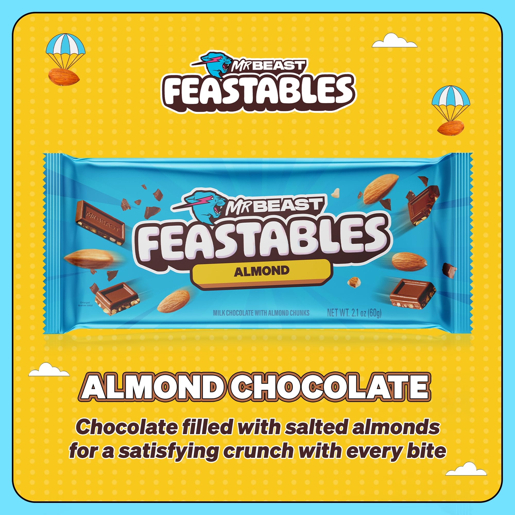 Creamy milk chocolate with almonds from Feastables for a balanced bite
