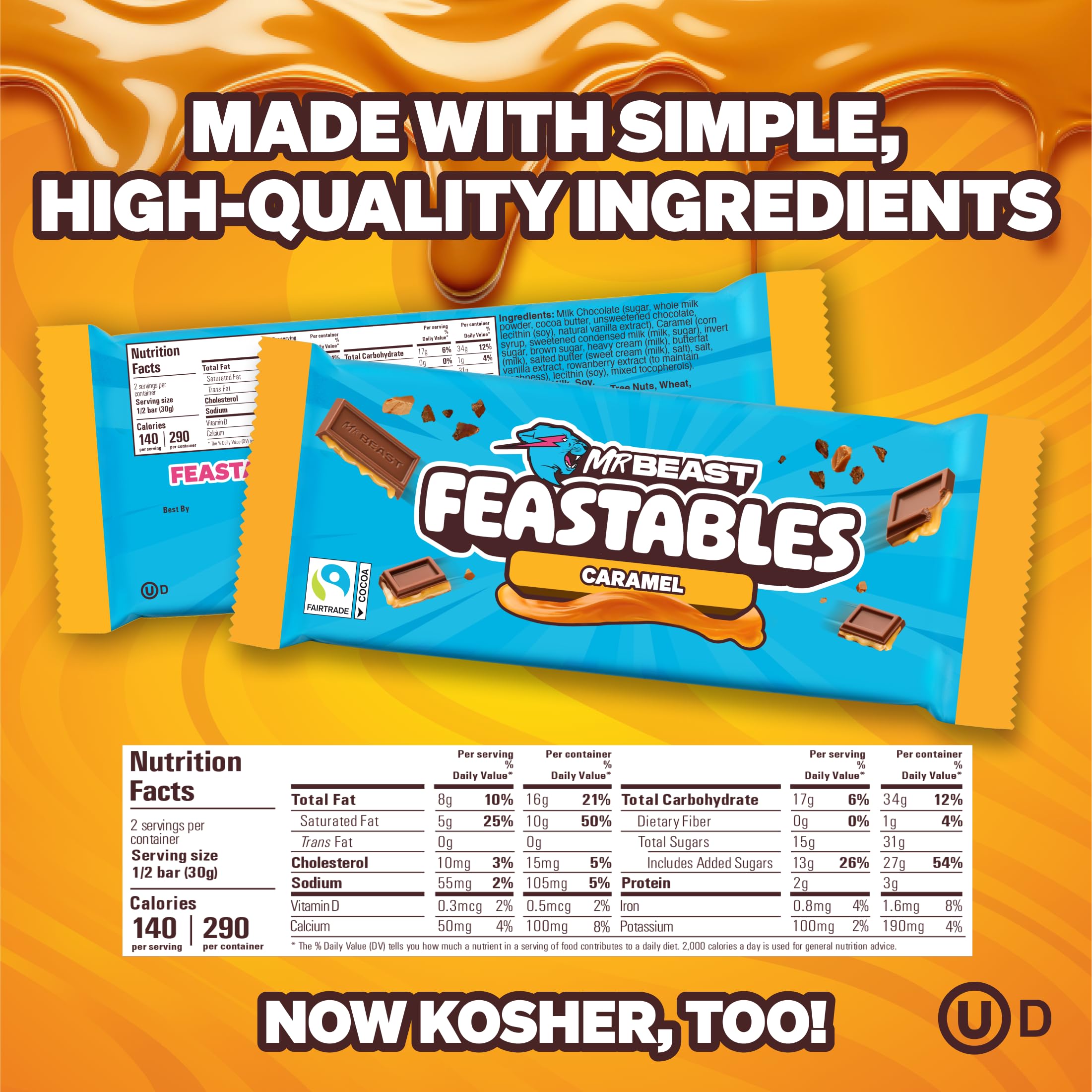 Feastables MrBeast caramel bar caramel center close-up